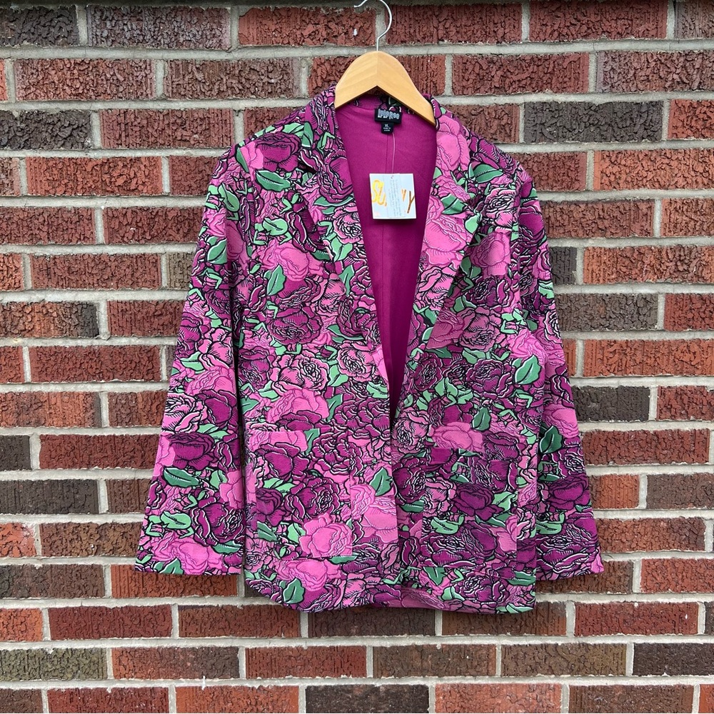 Lula Roe Pink and Green Rose Floral Blazer Suit Jacket - Picture 1 of 4